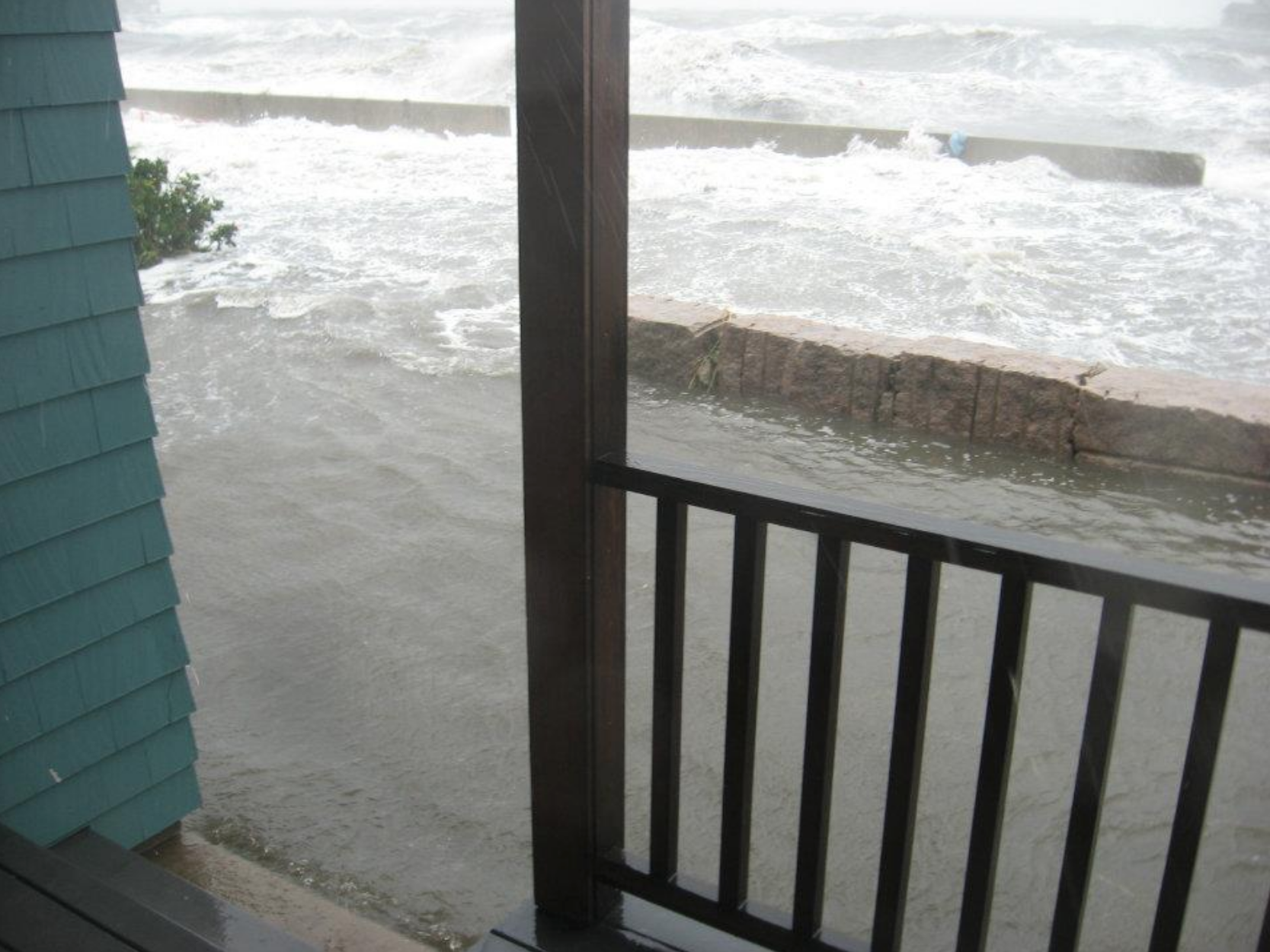 Waves approach my front porch during Hurricane Irene.